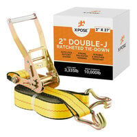 Xpose Safety 2" x 27' Yellow Heavy-Duty Ratcheting Tie Down Straps with Double J-Hooks RTD227-DJH-1-X