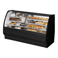 True TGM-DZ-77-SC/SC-B-W 77 1/4" Curved Glass Black Refrigerated Dual Zone Bakery Display Case with White Interior