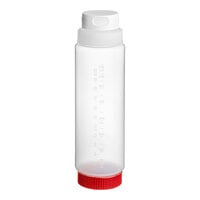 Vollrath Traex® 24 oz. Clear FIFO Squeeze Dispenser with White FlowCut Cap and Red Base Cap