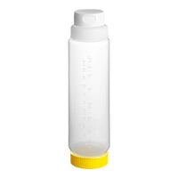 Vollrath Traex® 24 oz. Clear FIFO Squeeze Dispenser with White FlowCut Cap and Yellow Base Cap