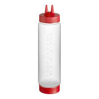 Vollrath Traex® 24 oz. Clear FIFO Squeeze Dispenser with Red Twin Tip Cap and Base Cap