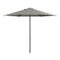 Lancaster Table & Seating 9' Round Black and White Stripe Push Lift Black Aluminum Umbrella