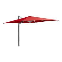 Lancaster Table & Seating 10' Square Red Crank Lift Silver Aluminum Cantilever Umbrella with Lights