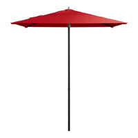 Lancaster Table & Seating 6 1/2' Square Red Push Lift Black Aluminum Umbrella