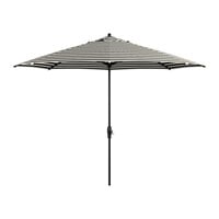 Lancaster Table & Seating 11' Round Black and White Stripe Crank Lift Black Aluminum Umbrella