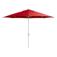 Lancaster Table & Seating 11' Round Red Crank Lift Silver Aluminum Umbrella