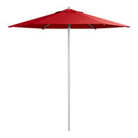 Lancaster Table & Seating 7 1/2' Round Red Push Lift Silver Aluminum Umbrella