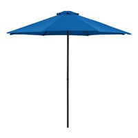 Lancaster Table & Seating 9' Round Blue Push Lift Black Steel Umbrella