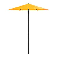 Lancaster Table & Seating 6' Round Yellow Push Lift Black Aluminum Umbrella