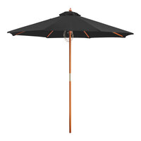 Lancaster Table & Seating 7 1/2' Round Black Pulley Lift Bamboo Umbrella