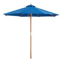 Lancaster Table & Seating 7 1/2' Round Blue Pulley Lift Bamboo Umbrella