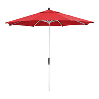 Lancaster Table & Seating 9' Round Red Crank Lift Auto Tilt Black Aluminum Umbrella