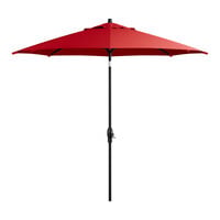 Lancaster Table & Seating 9' Round Red Crank Lift Auto Tilt Black Aluminum Umbrella