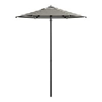 Lancaster Table & Seating 6' Round Black and White Stripe Push Lift Black Aluminum Umbrella