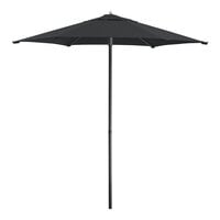 Lancaster Table & Seating 7 1/2' Round Black Push Lift Woodgrain Aluminum Umbrella
