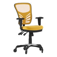 Flash Furniture Nicholas Yellow Mesh Mid-Back Swivel Ergonomic Office Chair with Black Base, Adjustable Arms, and Roller Wheels