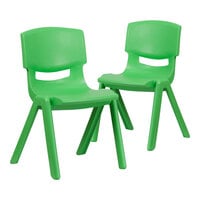 Flash Furniture Whitney 15 1/2" Green Plastic Stackable Chair Set - 2/Set