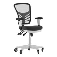 Flash Furniture Nicholas Black Mesh Mid-Back Swivel Ergonomic Office Chair with White Base, Adjustable Arms, and Roller Wheels