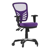 Flash Furniture Nicholas Purple Mesh Mid-Back Swivel Ergonomic Office Chair with Black Base, Adjustable Arms, and Roller Wheels