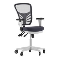 Flash Furniture Nicholas Dark Gray Mesh Mid-Back Swivel Ergonomic Office Chair with White Base, Adjustable Arms, and Roller Wheels