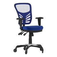 Flash Furniture Nicholas Blue Mesh Mid-Back Swivel Ergonomic Office Chair with Black Base, Adjustable Arms, and Roller Wheels
