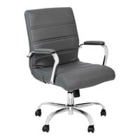 Flash Furniture Whitney Gray LeatherSoft Mid-Back Swivel Office Chair with Chrome Frame and Arms