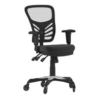 Flash Furniture Nicholas Black Mesh Mid-Back Swivel Ergonomic Office Chair with Black Base, Adjustable Arms, and Roller Wheels