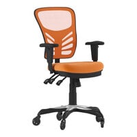 Flash Furniture Nicholas Orange Mesh Mid-Back Swivel Ergonomic Office Chair with Black Base, Adjustable Arms, and Roller Wheels