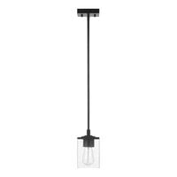 Globe Modern Farmhouse Matte Black Pendant Light with Clear Cylindrical Seeded Glass Shade - 120V, 60W