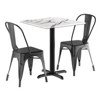 Lancaster Table & Seating Excalibur 27 1/2" x 27 1/2" Square Smooth Versilla Standard Height Table with 2 Alloy Series Black Outdoor Cafe Chairs