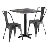 Lancaster Table & Seating Excalibur 27 1/2" x 27 1/2" Square Smooth Letizia Standard Height Table with 2 Alloy Series Black Outdoor Cafe Chairs