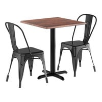 Lancaster Table & Seating Excalibur 27 1/2" x 27 1/2" Square Textured Walnut Standard Height Table with 2 Alloy Series Onyx Black Outdoor Cafe Chairs