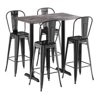 Lancaster Table & Seating Excalibur 27 1/2" x 47 3/16" Rectangular Smooth Paladina Bar Height Table with 4 Alloy Series Onyx Black Outdoor Cafe Barstools