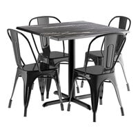 Lancaster Table & Seating Excalibur 36" x 36" Square Smooth Letizia Standard Height Table with 4 Alloy Series Onyx Black Outdoor Cafe Chairs