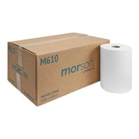 Morcon Morsoft 10" 1-Ply White TAD Hardwound Paper Towel Roll, 500 Feet / Roll - 6/Case
