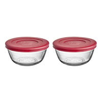 Anchor Hocking 1.5 Qt. Glass Mixing Bowl with Red Plastic Lid 91856L20 - 2/Set