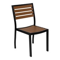 Flash Furniture Lark Natural Faux Teak Slat Stackable Side Chair