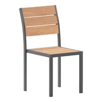 Flash Furniture Finch Natural Faux Teak Slat Stackable Side Chair