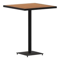 Flash Furniture Lark 32" x 32" Square Natural Faux Teak Indoor / Outdoor Bar Height Table with Black Steel Frame