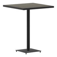 Flash Furniture Lark 32" x 32" Square Gray Wash Faux Teak Indoor / Outdoor Bar Height Table with Black Steel Frame