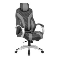 Boss Black / Gray CaressoftPlus Vinyl High-Back Executive / Gaming Chair with Padded Hinged Arms and Synchro-Tilt Mechanism