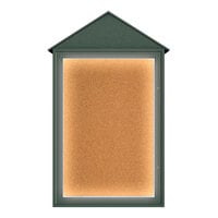 United Visual Products 28" x 48" Single-Sided Enclosed Outdoor LED Cathedral Message Center with Corkboard and Woodland Green Recycled Plastic Frame
