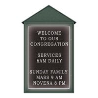 United Visual Products 28" x 48" Single-Sided Enclosed Outdoor LED Cathedral Message Center with Black Felt Letterboard and Woodland Green Recycled Plastic Frame