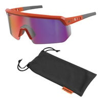 Ergodyne Skullerz AEGIR Anti-Scratch Anti-Fog Safety Glasses with Orange Frame and Purple Mirrored Lenses 55020