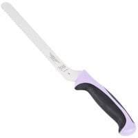 Mercer Culinary M22418PU Millennia Colors® 8" Offset Serrated Edge Bread / Sandwich Knife with Purple Allergen-Free Handle