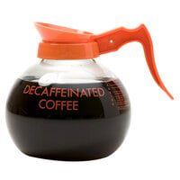 Curtis 70280200403 Glass Decaf Coffee Decanter with Orange Text, Orange Imprint, and Decaf Only Logo - 3/Case