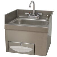 Advance Tabco 7-PS-42 Drop-In 18" x 17 1/2" x 16" Hand Sink with Deck Mounted Faucet, Paper Towel Dispenser, and Soap Dispenser