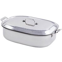 Bon Chef 60004HF Cucina 7 Qt. Hammered Finish Stainless Steel French Oven with Lid and Handles - 15" x 11" x 4"