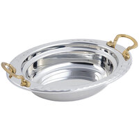 Bon Chef 5604HR 13" x 9" x 3" Stainless Steel 2 Qt. Full Size Oval Arches Design Food Pan with Round Brass Handles