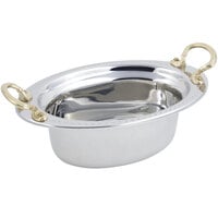 Bon Chef 5303HR 13" x 9" x 5" Stainless Steel 3.75 Qt. Full Size Oval Bolero Design Food Pan with Round Brass Handles